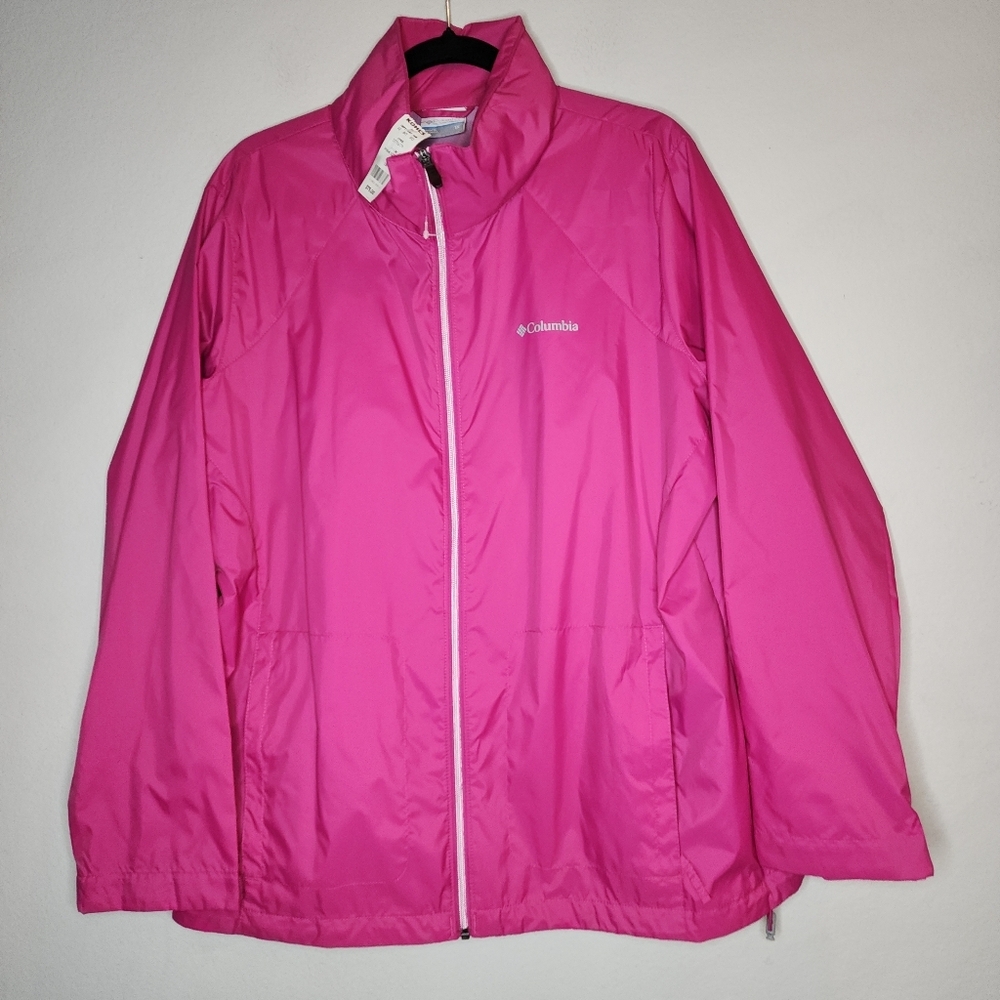 NWT Columbia Switchback III Packable Pink Rain Jacket Packable Hood 1X